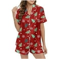 thumbnail image 6 of FUNDUFI Ladies Christmas Tree Printed Silk Satin Short Sleeve Button Sleepwear Pyjamas Women Set Soft Night-clothes, 6 of 8