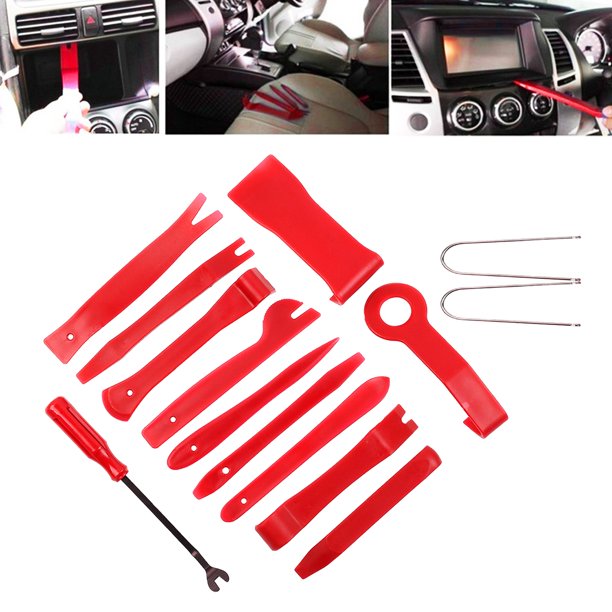 Herramientas de extracción de de automóviles, 14 piezas universales de material acero al carbono para salpicadero de automóviles Clips Alicates de rojo Yotijar Equipo de eliminación de recortes