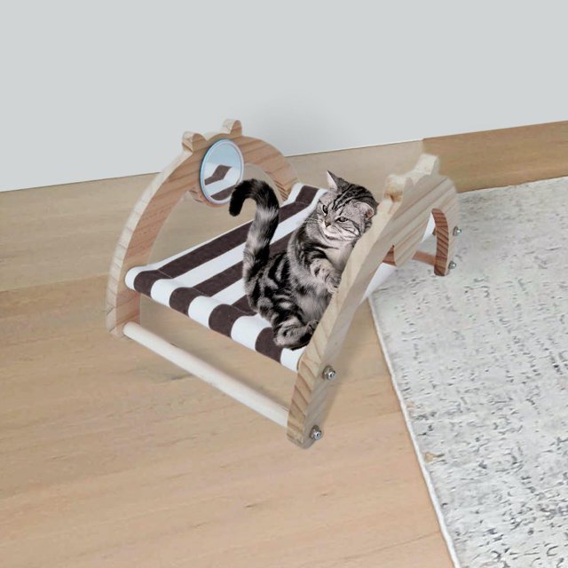 Silla de salón para gatos, hamaca para gatos, cama con marco de madera, cunas para gatos, cama elevada para gatos, cama elevada de refrigeración para Marrón con Espejo Salvador Dali Cama de salón para gatos