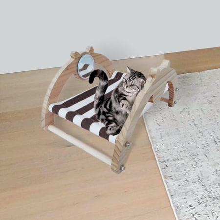 Cat Hammock Bed Cat Lounge Chair Comfortable Sleeping Pet Cot Wooden Frame Furniture Resting Cats Raised Bed Bed for Small Dogs Brown with Mirror