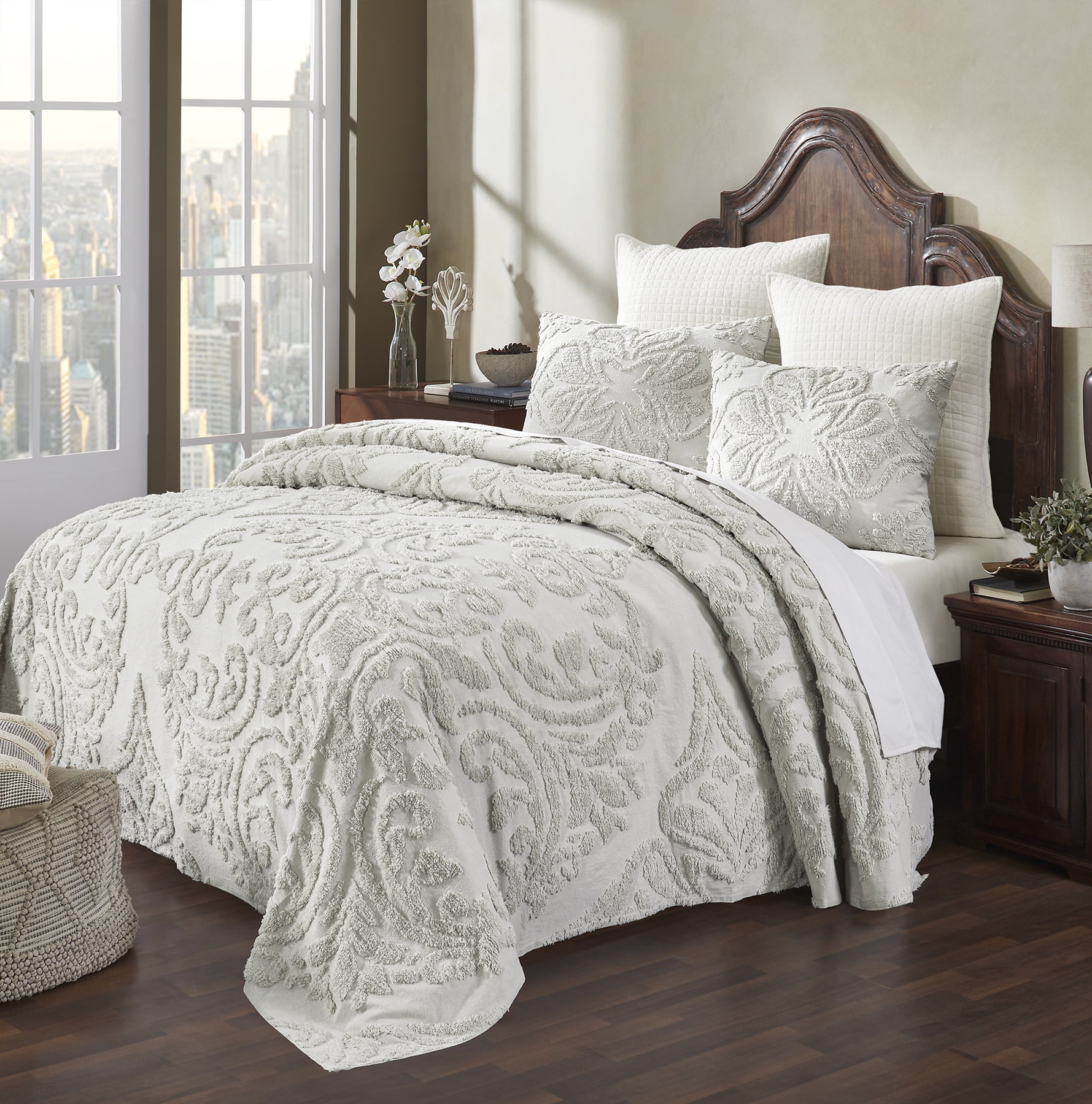 Better Trends 2 Piece Twin Bedspread Set 100% Cotton Tufted Floral Vineyard Pattern Soft & Luxurious Feel, Machine Washable (Ivory) Rylee Collection
