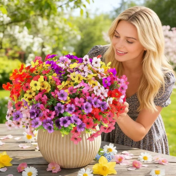 20 Bundles Artificial Flowers for Outdoors Fake Silk Flowers UV Resistant Faux Plastic Plants for Spring Summer Garden Porch Window Box Table Vase Home Indoor Outdoor Decoration, Mixed