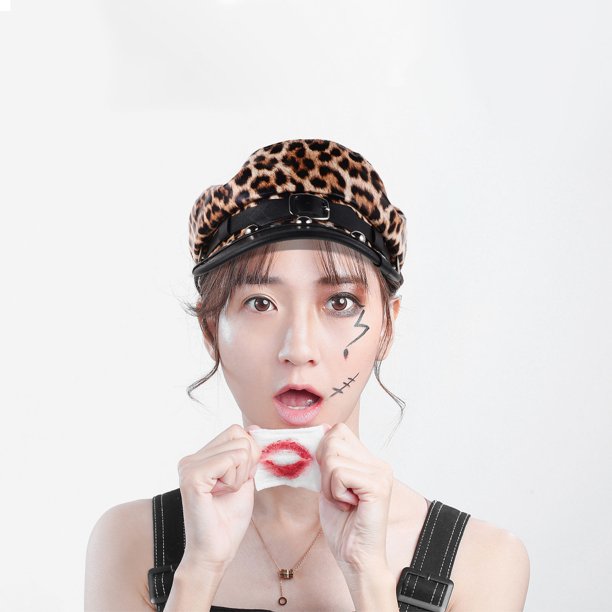 unbranded Boina Punk De Cuero PU Con Estampado De Leopardo Marrón Para Mujer Estilo