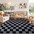 thumbnail image 4 of ZENELESS Fluffy Checkered Rug,5x7 Soft Fuzzy Shag Shaggy Carpet for Living Room Bedroom Kids Room, Dorm Home Decor,Black and Gray, 4 of 7