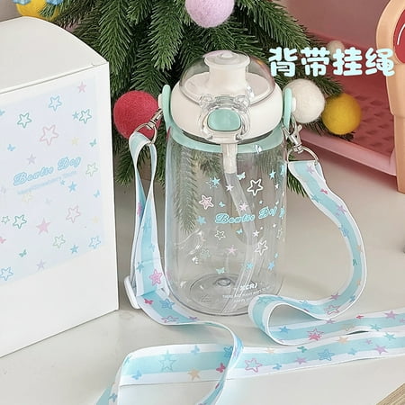 

Kawaii Water Bottle With Straw Large Capacity Tumbler Tritan Drinking Bottle Coffee Tea Juice Sport Travel Cold Cup 640ml
