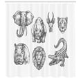 thumbnail image 3 of Wildlife Shower Curtain, Wild Nature and Exotic Zoo Animals Hand-Drawn Style Illustration of Heads, Fabric Bathroom Set with Hooks, 69W X 70L Inches, Charcoal Grey White, by Ambesonne, 3 of 3
