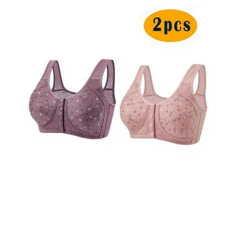 Crunowin Wireless Bra 2Pc Women s Plus Size  Solid Color Non-Steel Ring Gathering Casual Comfort Bras for Women Pink S