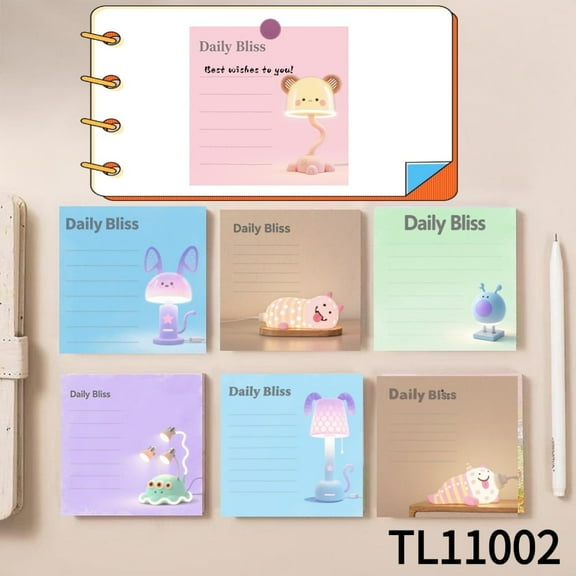 Lovely Lamps-themed Note Cards with Playful Features (3.54×3.54 Inches)100-Pack with105 Emoticon Stickers,Ideal for Quickly Jotting Down Reminders, Marking Key Points, and Leaving Temporary Messages