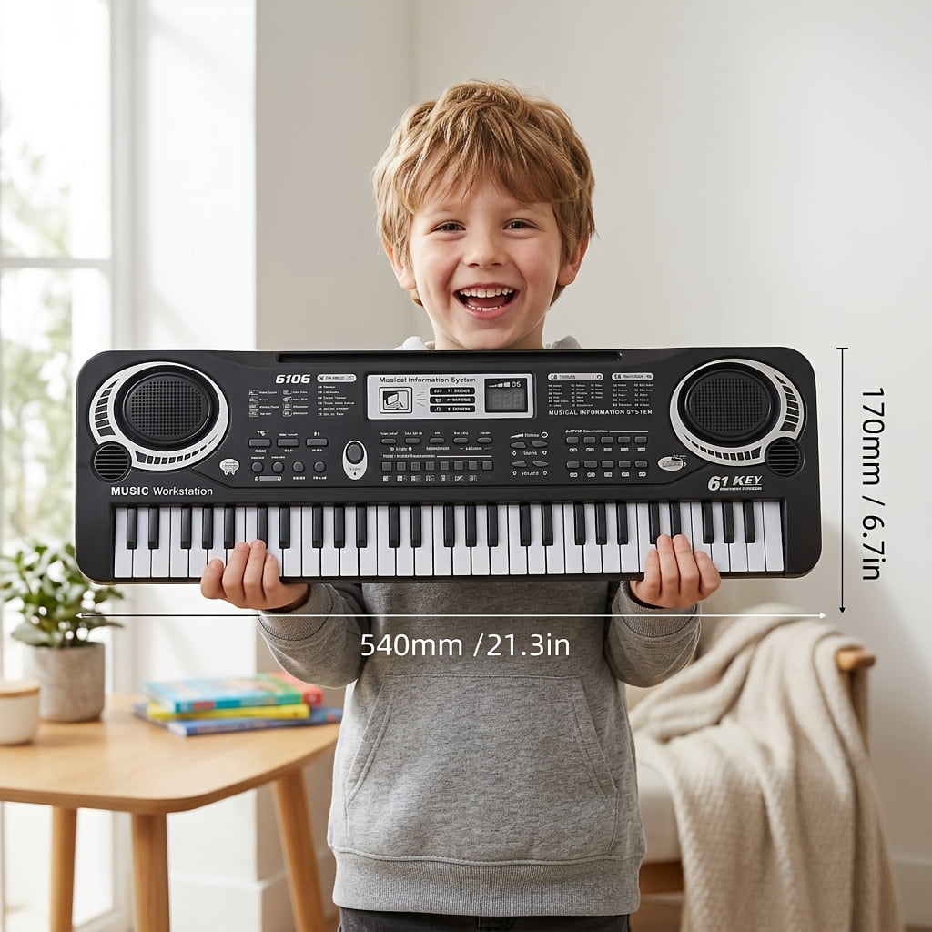 Fanruina 61 Key Keyboard Piano with Mic Music Book USB Plug In for Home Use