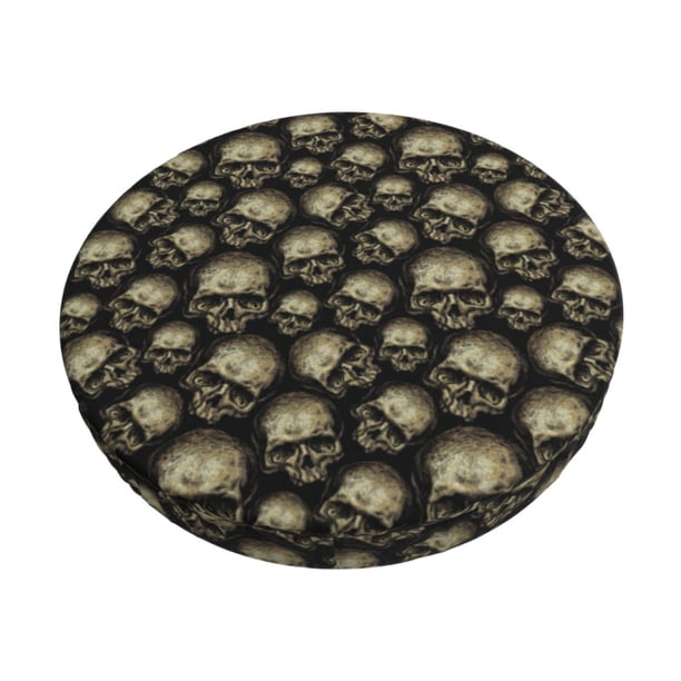 Balery funny Retro Skull Fundas de asiento para taburete de bar redondo de tela de terciopelo ajustables que protegen de arañazos y manchas para sillas de 14 a 17 pulgadas.-14 inch