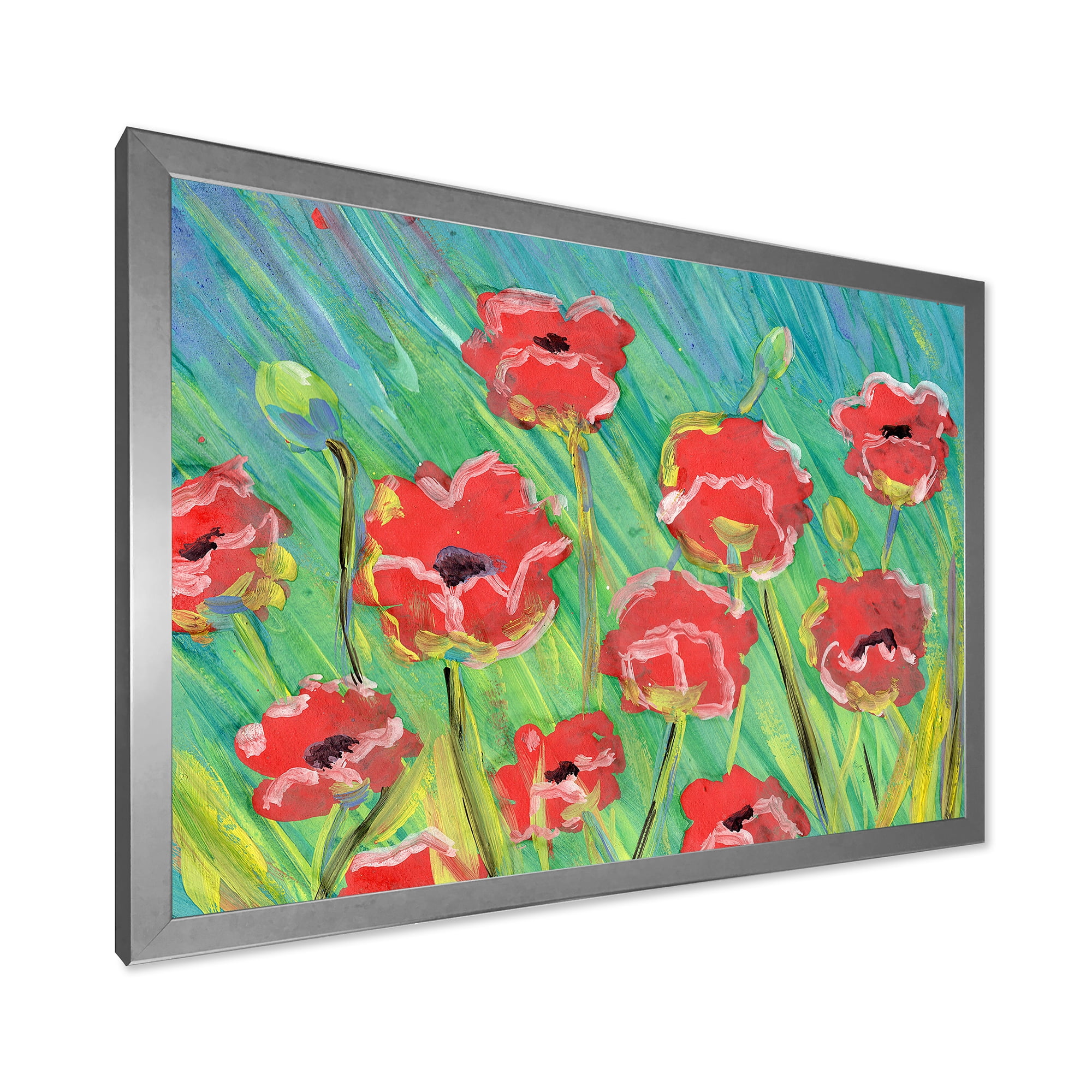 Designart 'Gouache Of Blooming Red Poppies' Traditional Framed Art Print