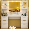 thumbnail image 5 of Ktaxon Large Makeup Vanity with 7 Drawers, Flutted Vanity Table Set with Lighted Mirror, Get Ready with Me, White, 5 of 9