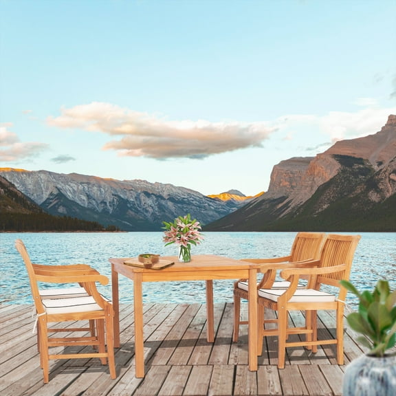 5 Piece Teak Wood Bermuda 55" Rectangular Outdoor Patio Bistro Dining Set including 4 Arm Chairs