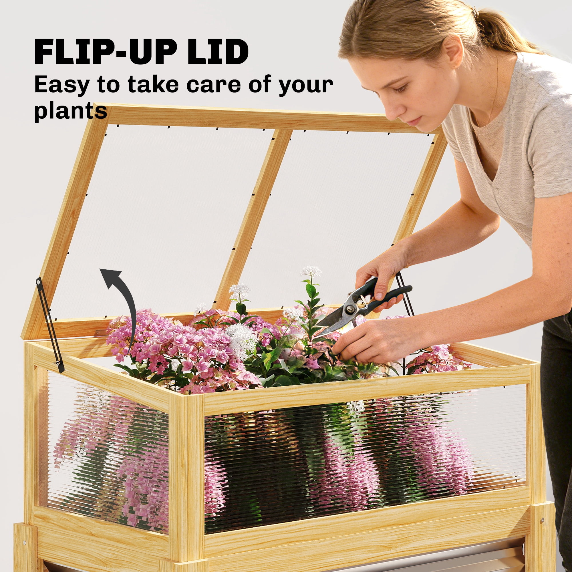 Outsunny Raised Garden Bed with Mini Greenhouse, Elevated Planter Box with Legs and Bed Liner for Flowers, Vegetables, Natural