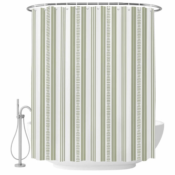 54x78 Inch Shower Curtain Decorative Sage Green Striped Bathtub Bath Curtains Fabric Waterproof Bathroom Decor, Modern Farmhouse Geometric Thine Stripes Small Stall Shower Curtain Set with 12 Hooks