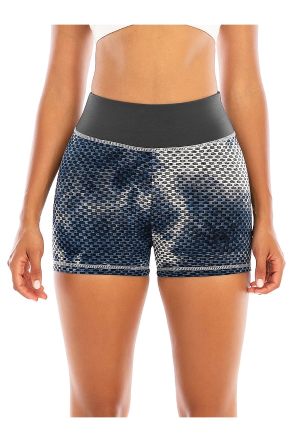 Women's High Waisted Yoga Shorts Ruched Butt Lifting Textured Shorts Tummy Control Tie Dye Beach Hot Pants For Sports Running Workout