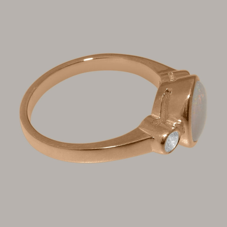LBG British Made 18k Rose Gold ring with Natural Opal & Diamond Womens  Engagement Ring - 33 size options - Size 11 