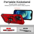 thumbnail image 4 of Heavy Duty Case for iPhone 15, Rugged PC Soft TPU Military Grade Shockproof Metal Magnetic Car Mount Cover with Camera Lens Sliding Ring Holder Bracket Case, Red, 4 of 8