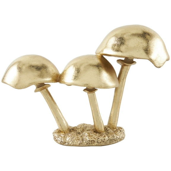 10" x 7" Gold Polystone Metallic Mushroom Sculpture with Textured Base, by DecMode