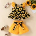 thumbnail image 3 of Hienoo Newborn Girls Sunflower Prints Flutter Sleeve Tshirt Shorts Casual Clothes Set, 3 of 7