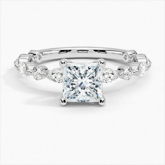 Golden Jewelry 1.7 Ct Princess Cut Moissanite Ring - 14K White Gold Plated Ring - Engagement Wedding Jewelry for Women - Women Jewelry Engagement Wedding Silver Ring - Christmas Special Gift for Her