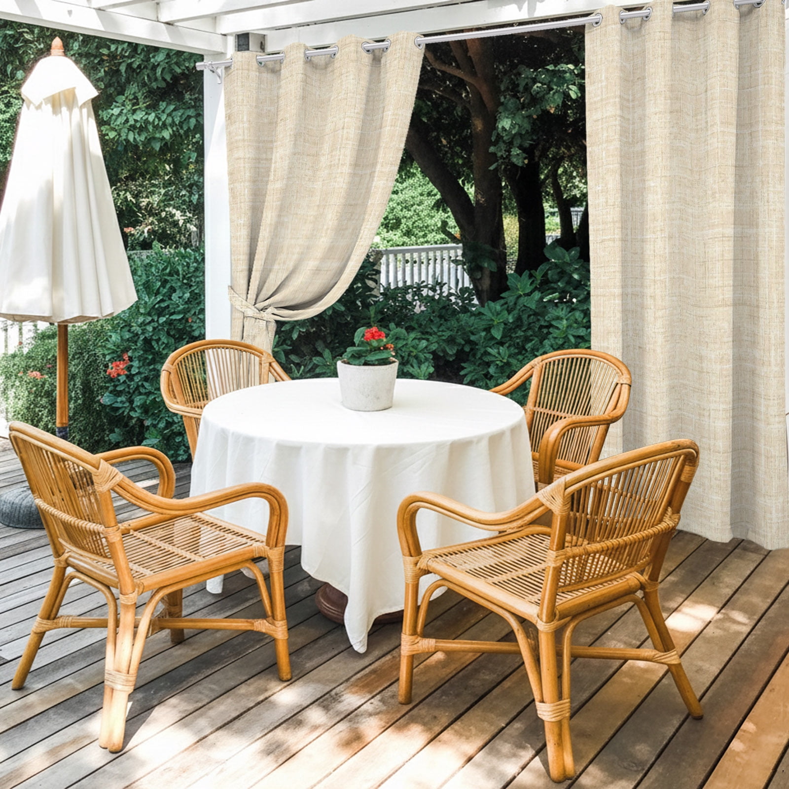 Cream Outdoor Curtains for Patio, Abstract Modern Farmhouse Solid Color Sunshade Privacy Drapes Grommet Waterproof Outside Curtains for Porch/Cabana/Balcony 54"x 108", 1 Panel