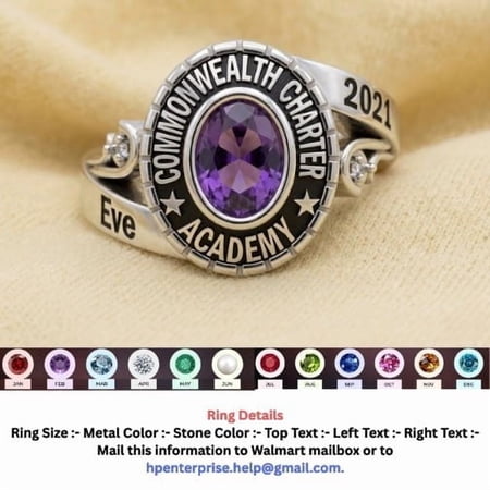 SparklingJewellryArt Custom School Class Ring for Men & Women, Personalized Graduation Ring with Birthstone, Engraved Name & Year Stainless Steel Jewelry Gift for Students Alumni