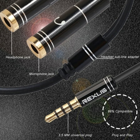 Headset Adapter Y Splitter 3.5mm Jack Cable with Separate Mic and Audio Headphone Connector for Gaming Headset, PS4, Xbox One, Notebook, Mobile Phone and