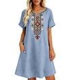 thumbnail image 2 of Antinious Ladies Short Sleeve V-Neck Embroidered Bohemian Versatile Dress with Side Pockets, 2 of 5