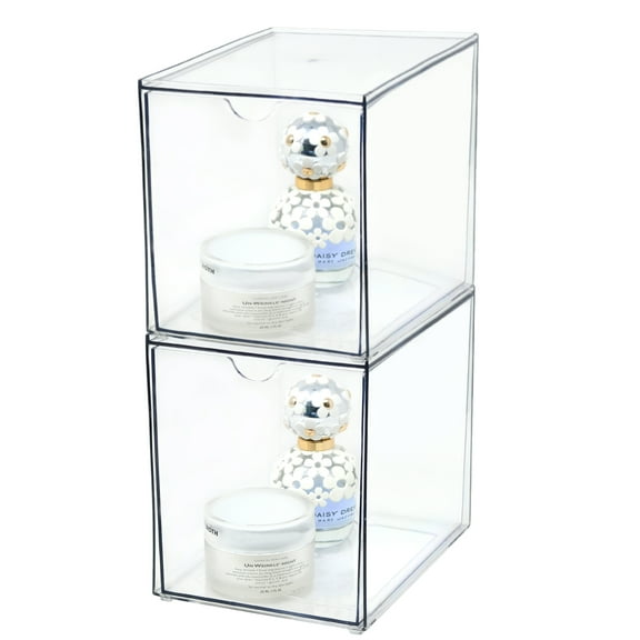 Youngever 2 Pack Large Stackable Organizer Drawers, Stackable Makeup Organizer, Stackable Makeup Storage, Clear Cosmetic Organizers, Makeup Organizer Drawers (6" x 8" x 7")