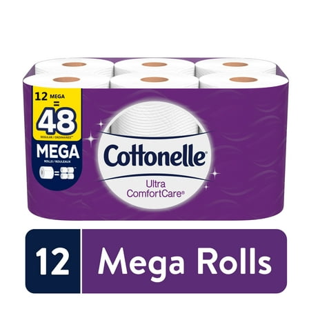 Cottonelle Ultra ComfortCare Toilet Paper, 12 Mega Rolls, 284 Sheets per Roll (3,408 Total)