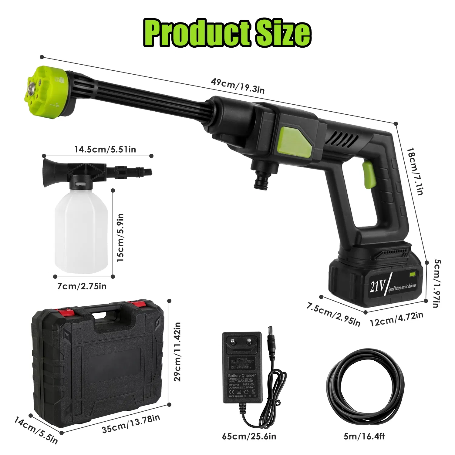 Cordless Pressure Washer Portable Electric Power Washer High Pressure Water Sprayer 435PSI Car Washer Cleaner with 6-in-1 Nozzle Foam Bottle Filter 15000mAh 21V Battery and Charger