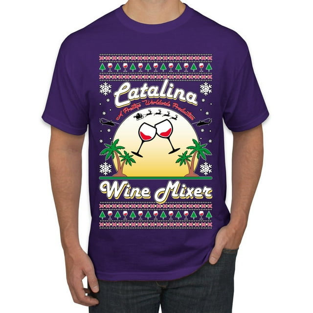 Wild Bobby, Step Bros Catalina Wine Mixer Xmas Holiday Movie Humor Ugly Christmas Sweater Men Graphic Tee, Purple, 4X-Large
