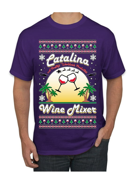 Wild Bobby, Step Bros Catalina Wine Mixer Xmas Holiday Movie Humor Ugly Christmas Sweater Men Graphic Tee, Purple, 4X-Large