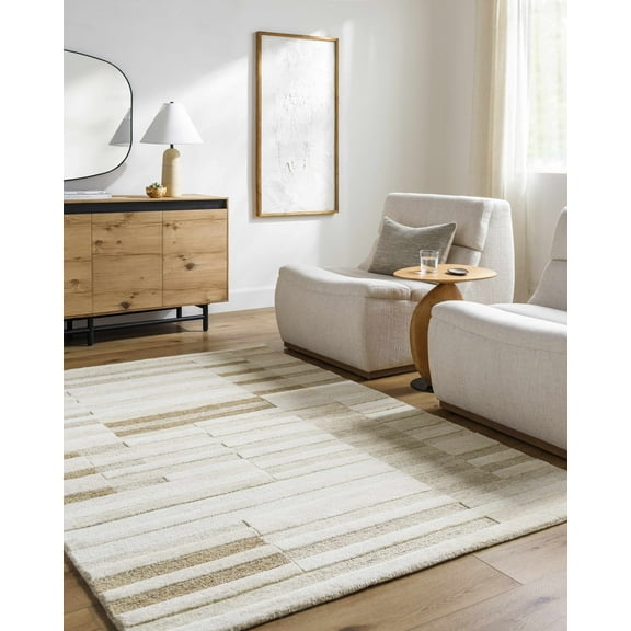 Hauteloom Tavia Wool Living Room, Bedroom Area Rug - Contemporary - Light Silver, Ash - 2' x 3'