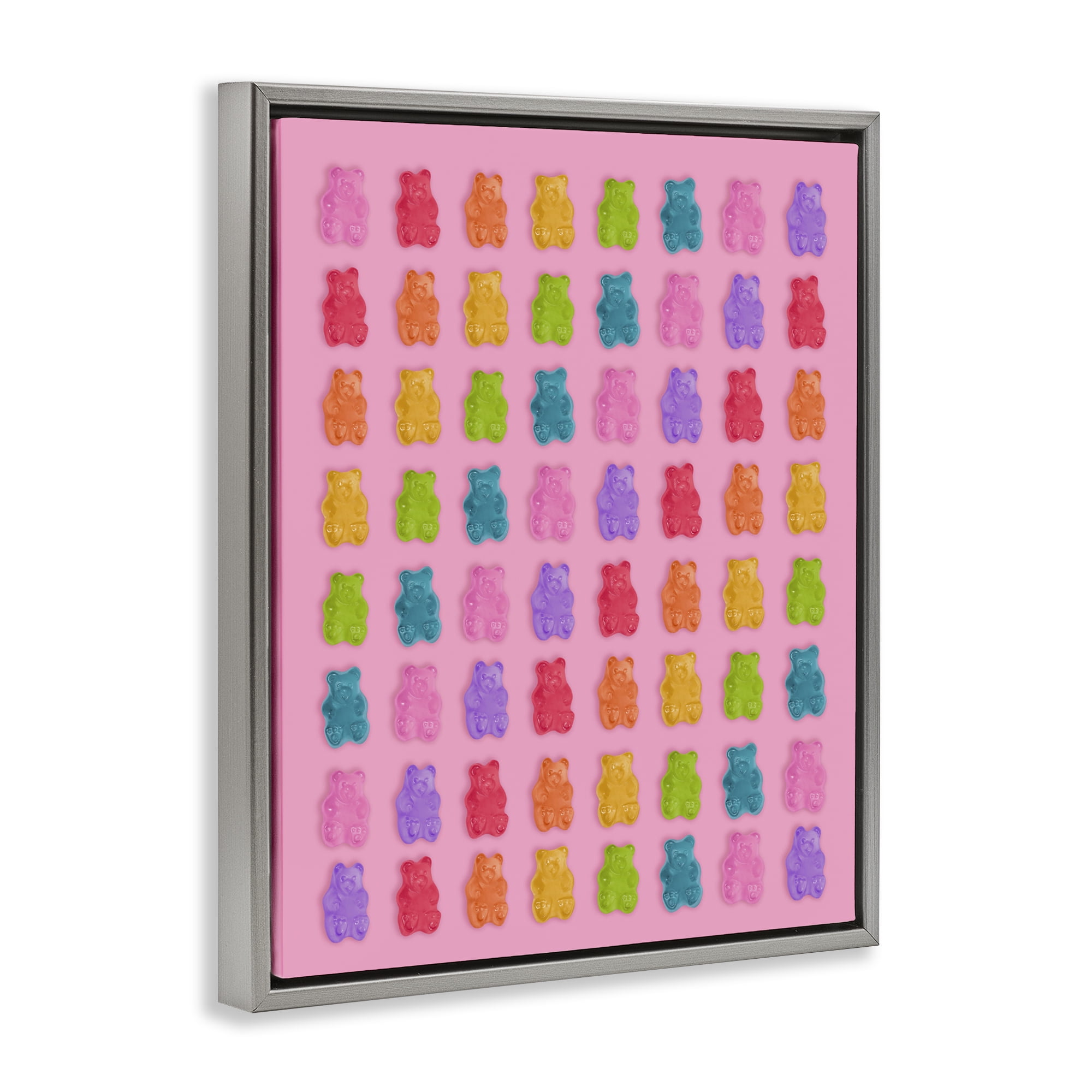 Stupell Industries Rainbow Gummy Bear Candies Gray Framed Floater Canvas Wall Art, design by LISH Creative