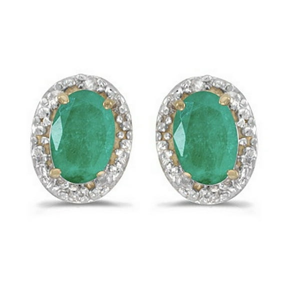 Boucles d'Oreilles Diamant et Émeraude en Or Jaune 14k (0.90ct)