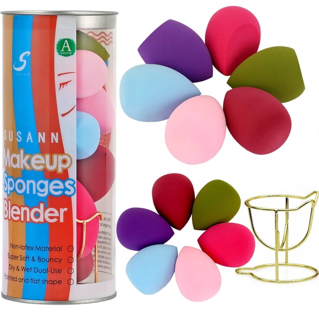 Set de batidora de esponjas de maquillaje S SUSANN con soporte, 12 unidades, para mujer