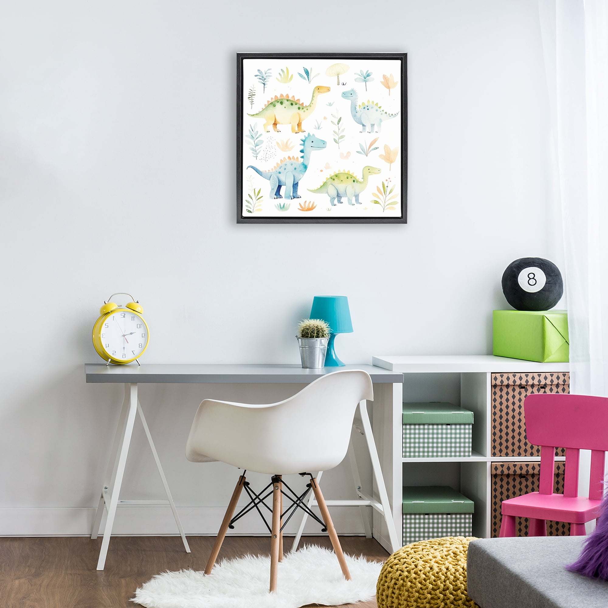 Stupell Industries Different Dinosaur Wonders Black Framed Floater Canvas Wall Art, design by Lazar Studio