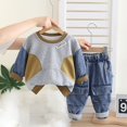 thumbnail image 2 of GiLiling Baby Boy Casual Outfit Set - Long Sleeve Pullover Sweater and Jogger Denim Pants, 2 Piece Clothes (Green, 12-18 Months), 2 of 9