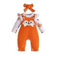 thumbnail image 2 of Wuxian Girls Spring Romper Jumpsuit Ruffles Long Sleeve Cute Cartoon Print Round Neck Corduroy Suspenders Pants With Headband Baby Toddler Clothes Outfit ,Orange,9-12 Months, 2 of 9