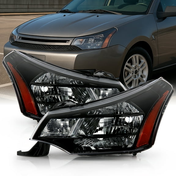 AKKON - For 2008-2011 Ford Focus OE Factory Style Headlights Headlamps Pair Replacement - Black Housing