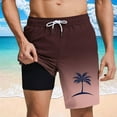 thumbnail image 2 of QQAMB Shorts for Men Plus Size Elastic Waisted Gradient Color Palm Graphic Printed Loose Comfy Shorts Brown 3XL, 2 of 5