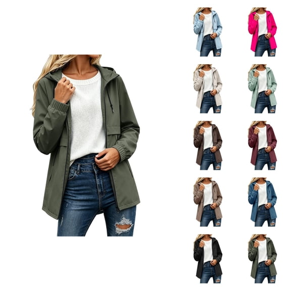 Windbreaker Jacket Women Spring Fall Long Sleeve Casual Windproof Waterproof Zip Up Hooded Hiking Jackets with Pockets
