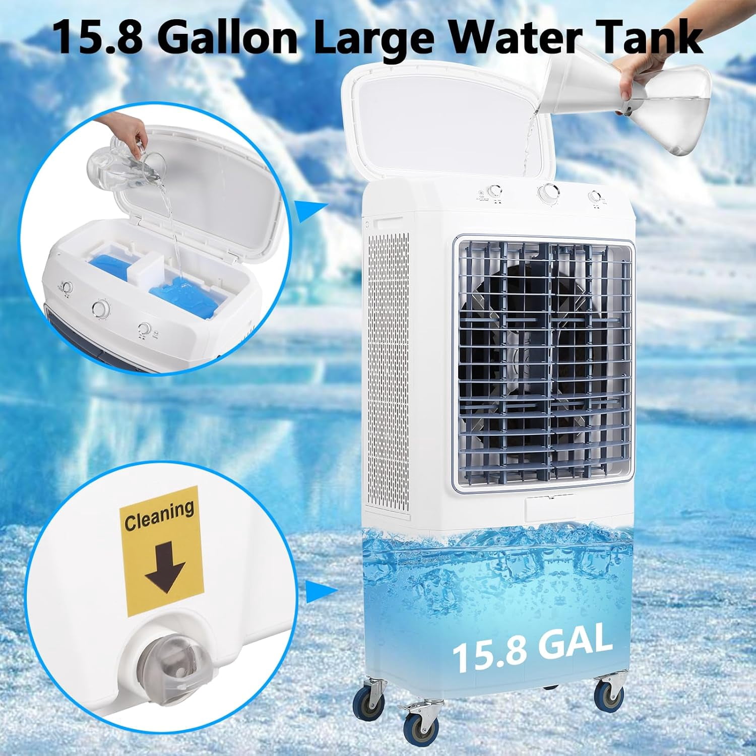IdealHouse 6000 CFM Evaporative Air Cooler, 15.8 Gallon Swamp Cooler with 120°Oscillation, 3 Speeds and Modes, 3-In-1 Swamp Cooler Air Conditioner, Portable Air Cooler Fan for Indoor Garage