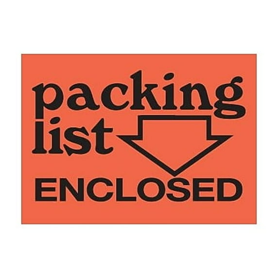 Tape Logic Labels "Packing List Enclosed" 3" x 5" Fluorescent Orange 500/Roll SCL561