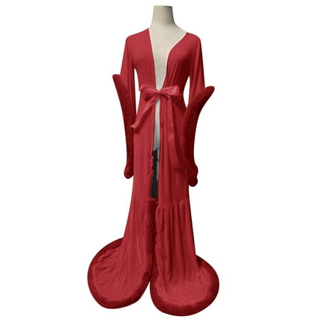 MQLKF Women Fashion Sexy Tulle Robe Long Lingerie Nightgown Bathrobe Sleepwear Feather Nighties For Women Vintage Women Intellectual Breathable Women Bodysuit