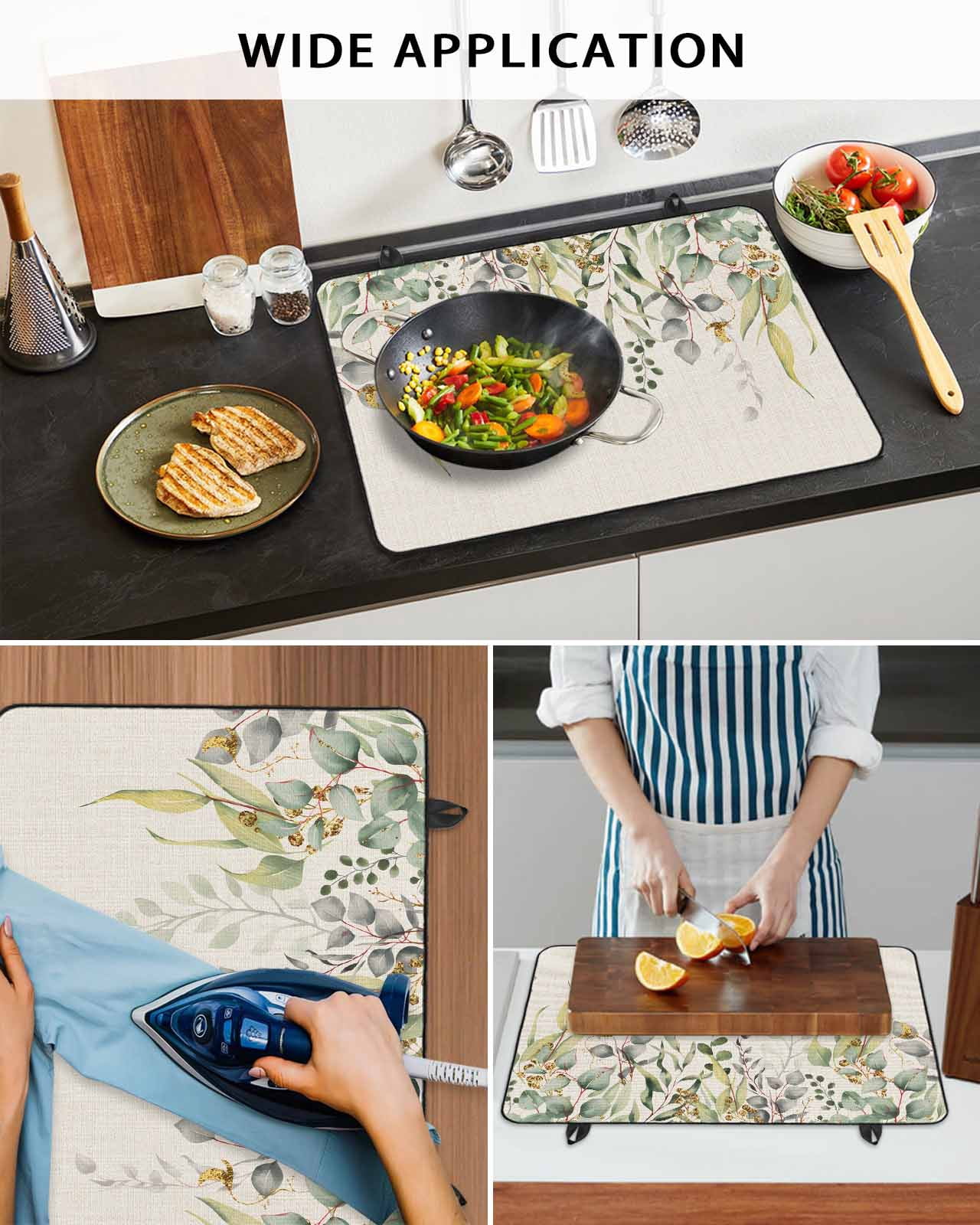 Large Induction Cooktop Protector Mat Eucalyptus Leaves Stove Top Covers for Electric Stove, Green Summer Botanical Rustic Decorative Stove Burner Cover Mats, Glass Top Stove Cover