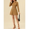 thumbnail image 5 of INSPIRE CHIC Women's Faux Suede Lapel Neck Long Sleeve A-Line Dress XS Camel, 5 of 8