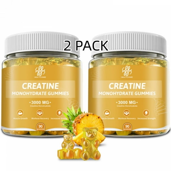 Creatine Monohydrate Gummies for Men & Women, Sugar-Free Creatine Pre Workout Chews for Energy Boost, Creatine Supplement for Muscle Building & Strength, 180 CT, 2 Pack